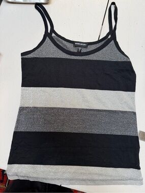 bebe Striped Black & Silver Tank Top
